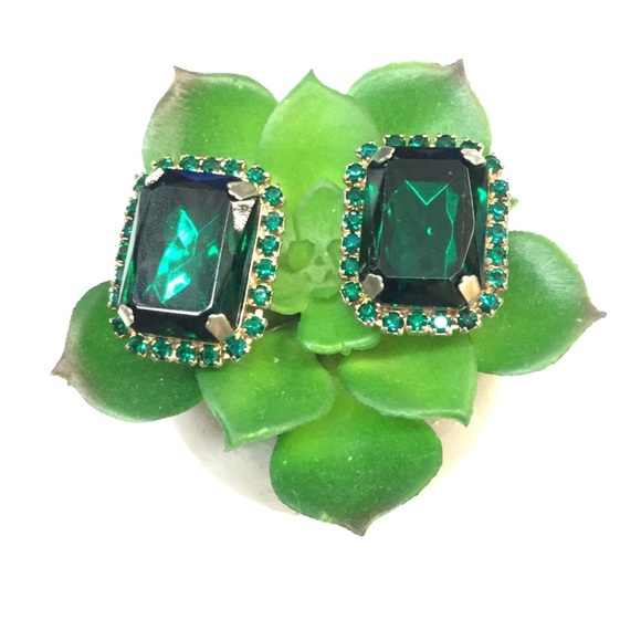 Vintage Jewelry - Vintage 80’S Emerald Green Rhinestone Earrings